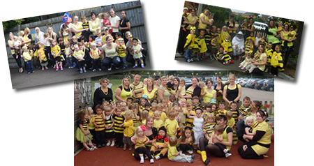 Children Dressed as Bees across the UK in their record breaking attempt for the highest number of people dressed as Bees at any one time
