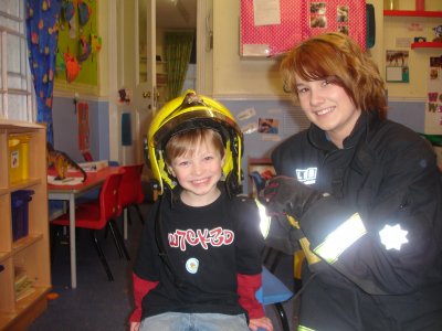 The pre-school children meet a fireman!