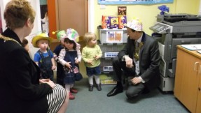 Preston Mayor and Mayoress came to collect the Easter Bonnet that will be worn on Sunday in Preston
